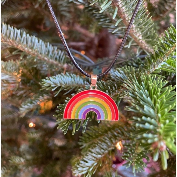 Rainbow necklace on adjustable wax rope (reversible to gold colored metal) - Picture 3 of 12